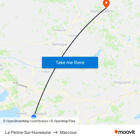 La Penne-Sur-Huveaune to Marcoux map