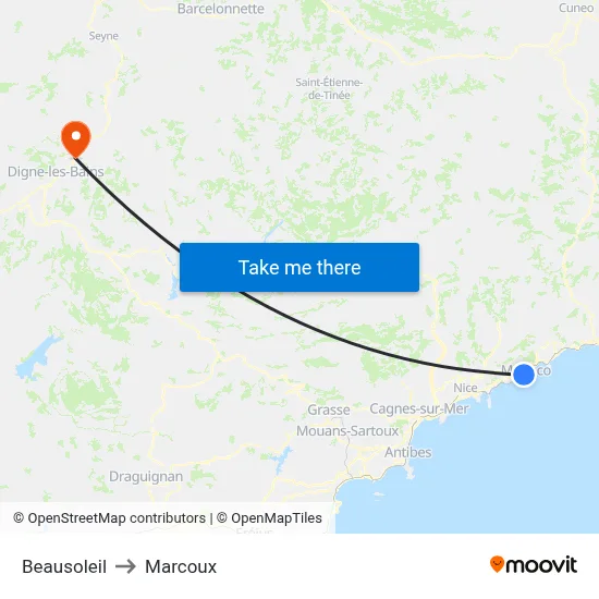 Beausoleil to Marcoux map