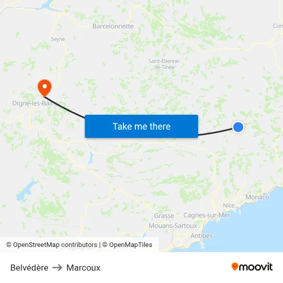 Belvédère to Marcoux map