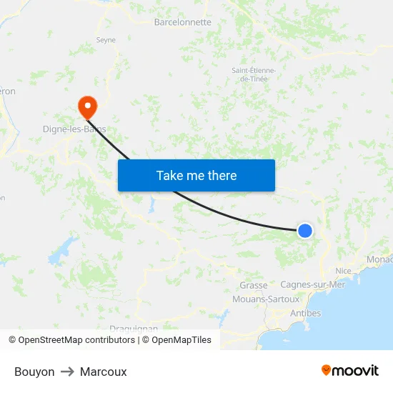 Bouyon to Marcoux map