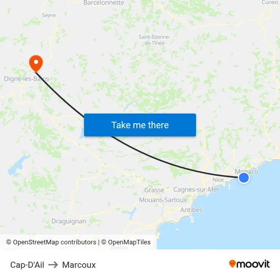 Cap-D'Ail to Marcoux map