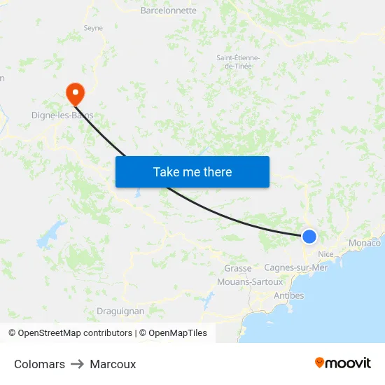 Colomars to Marcoux map