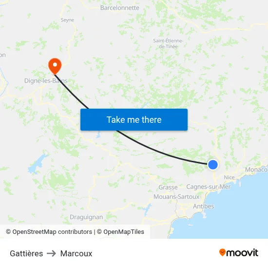 Gattières to Marcoux map