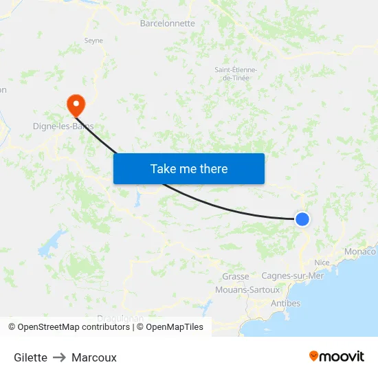 Gilette to Marcoux map