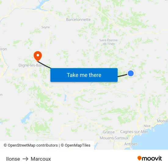 Ilonse to Marcoux map