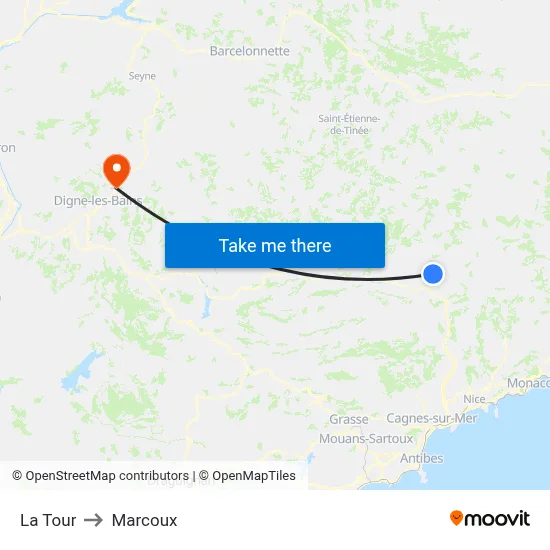 La Tour to Marcoux map