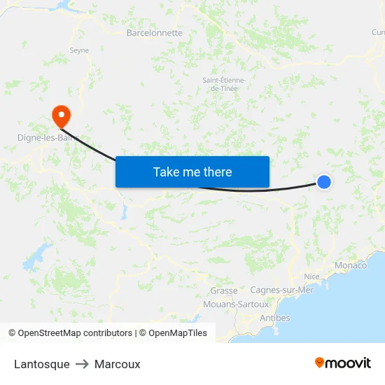 Lantosque to Marcoux map