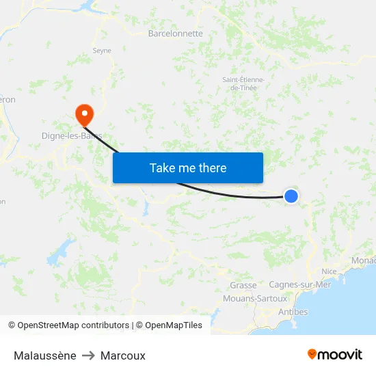 Malaussène to Marcoux map