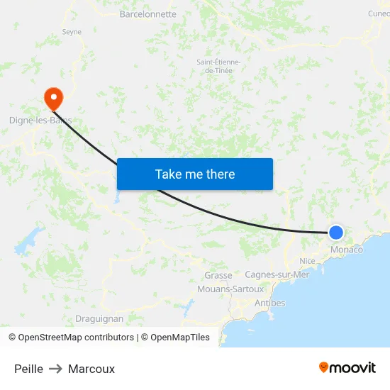 Peille to Marcoux map