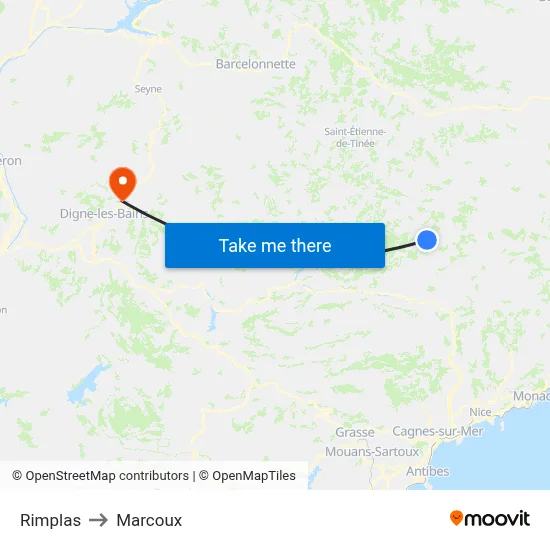 Rimplas to Marcoux map