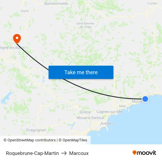 Roquebrune-Cap-Martin to Marcoux map