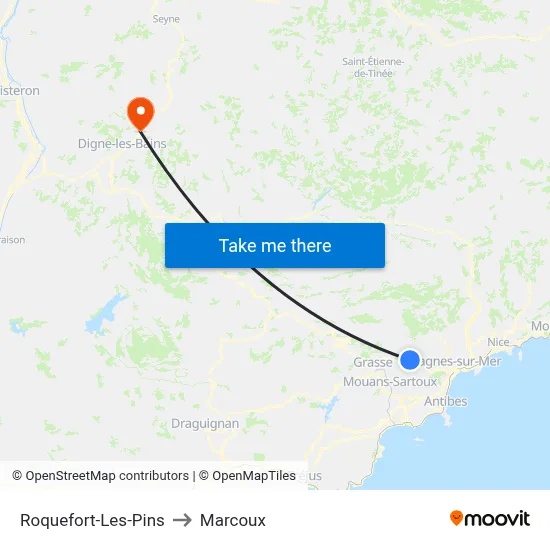 Roquefort-Les-Pins to Marcoux map