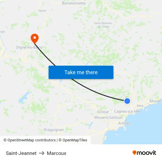 Saint-Jeannet to Marcoux map