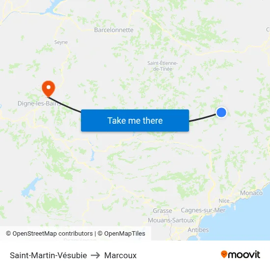 Saint-Martin-Vésubie to Marcoux map