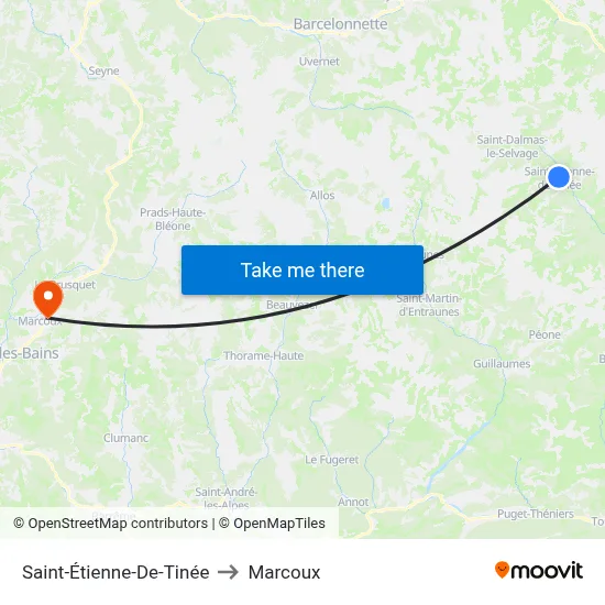 Saint-Étienne-De-Tinée to Marcoux map