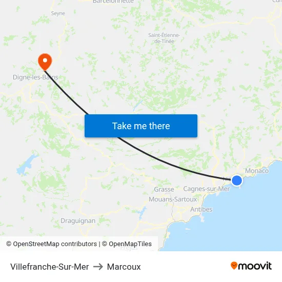 Villefranche-Sur-Mer to Marcoux map