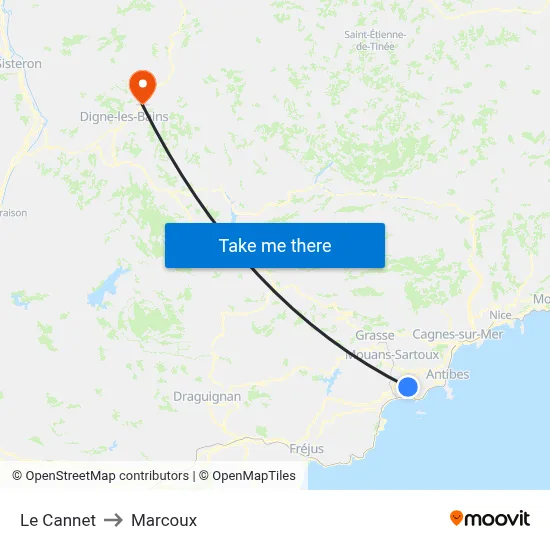 Le Cannet to Marcoux map