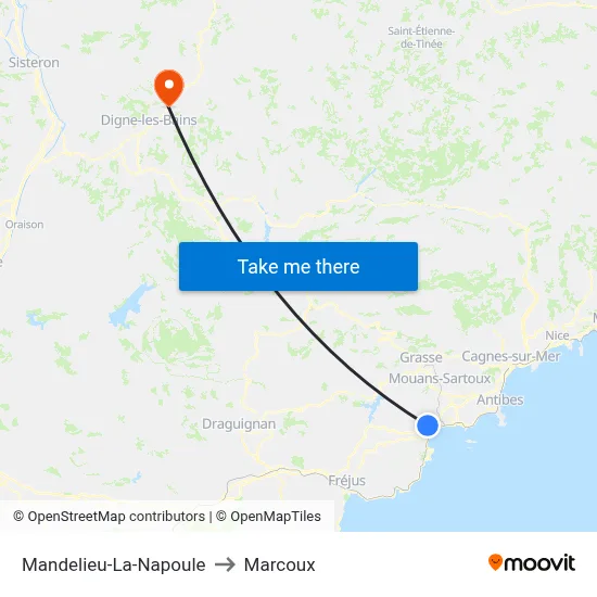 Mandelieu-La-Napoule to Marcoux map