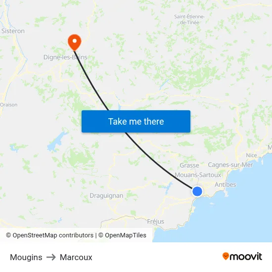 Mougins to Marcoux map