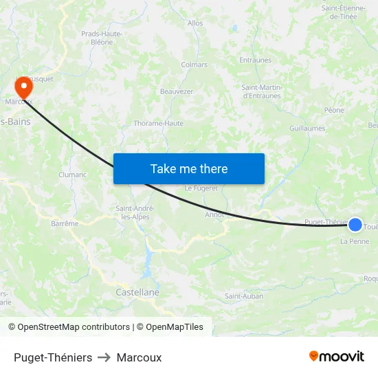 Puget-Théniers to Marcoux map