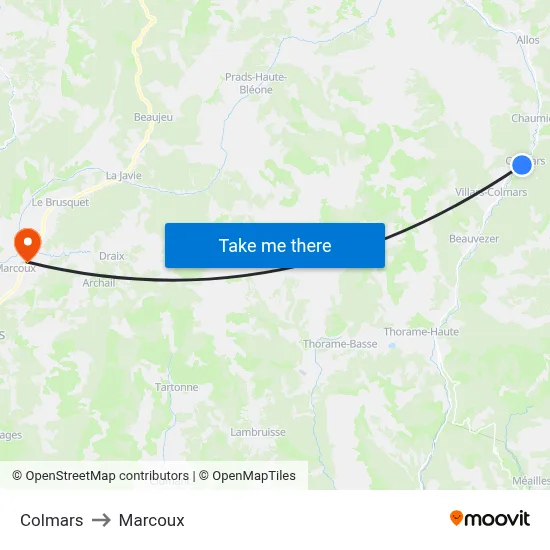 Colmars to Marcoux map