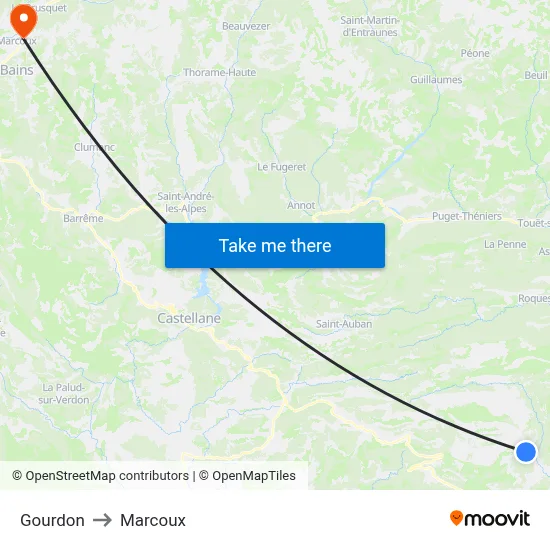 Gourdon to Marcoux map