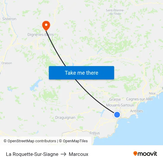 La Roquette-Sur-Siagne to Marcoux map