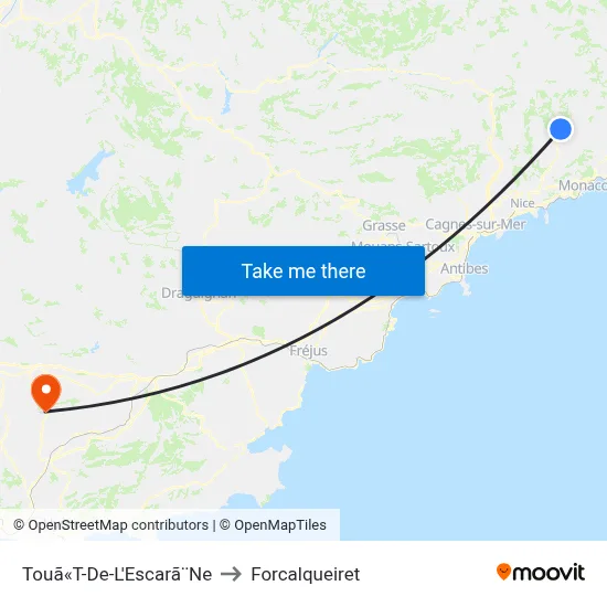 Touã«T-De-L'Escarã¨Ne to Forcalqueiret map
