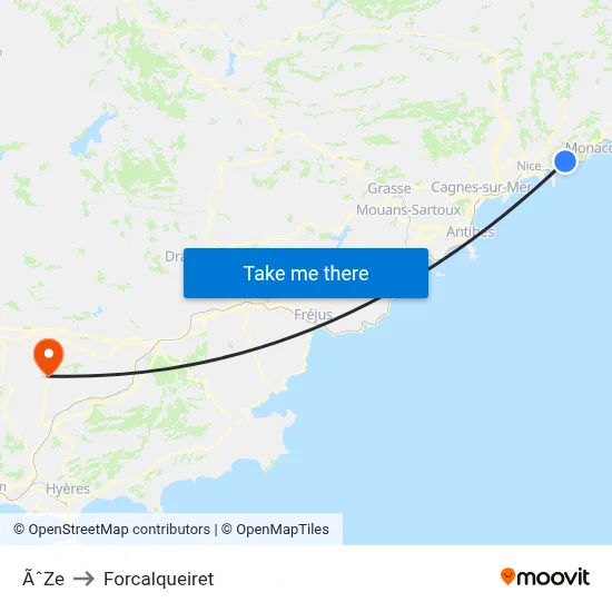 ÃˆZe to Forcalqueiret map