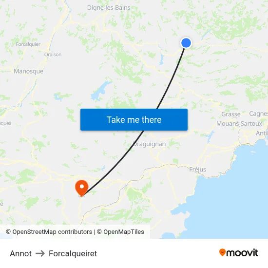 Annot to Forcalqueiret map
