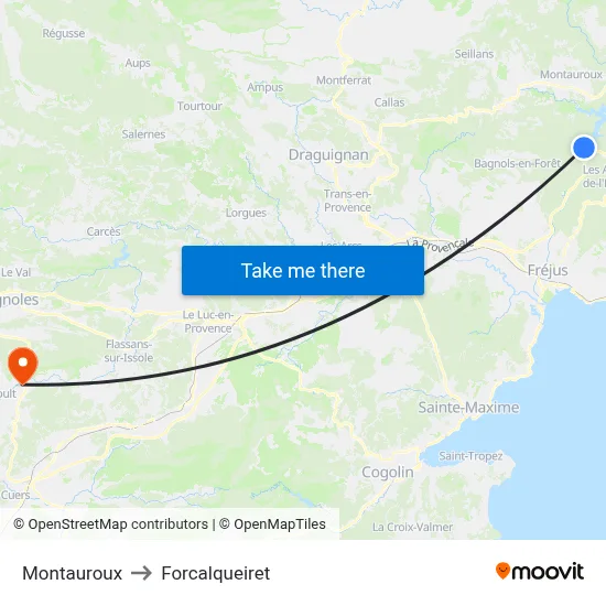 Montauroux to Forcalqueiret map