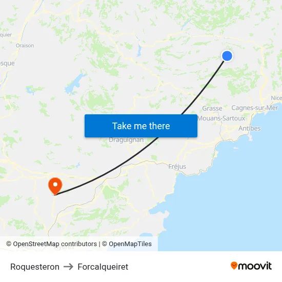 Roquesteron to Forcalqueiret map