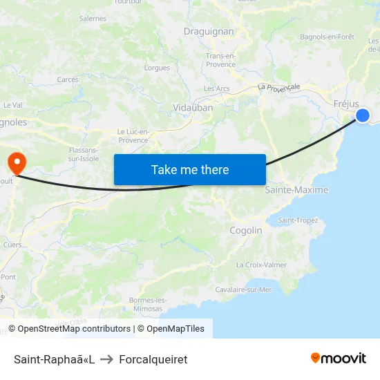 Saint-Raphaã«L to Forcalqueiret map