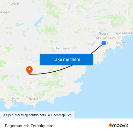 Pegomas to Forcalqueiret map