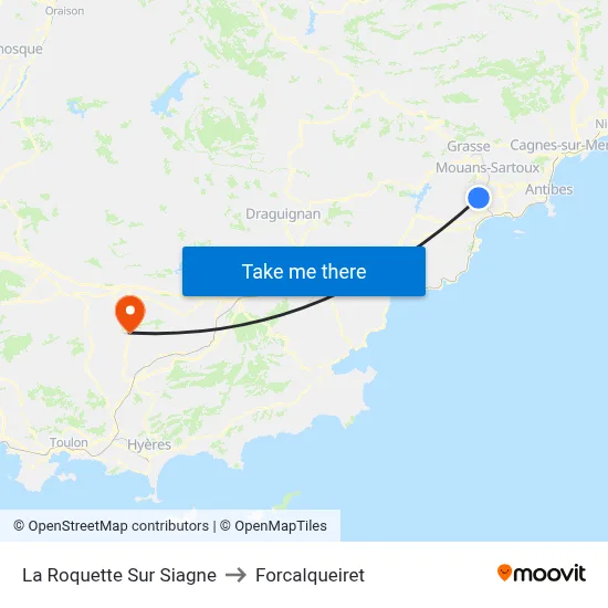 La Roquette Sur Siagne to Forcalqueiret map