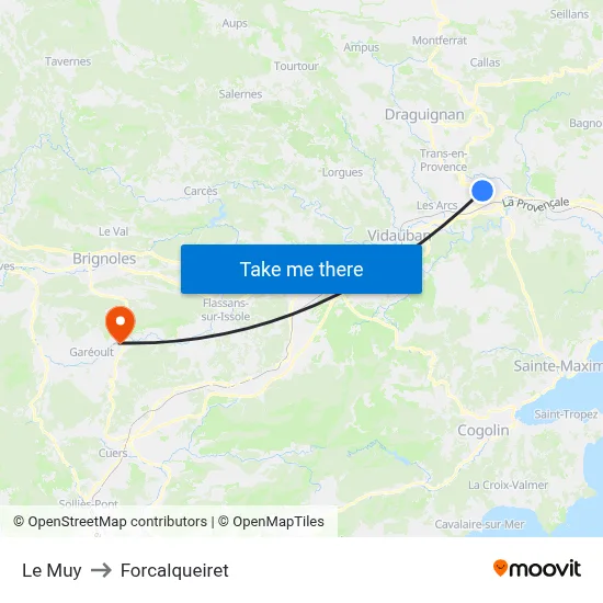 Le Muy to Forcalqueiret map