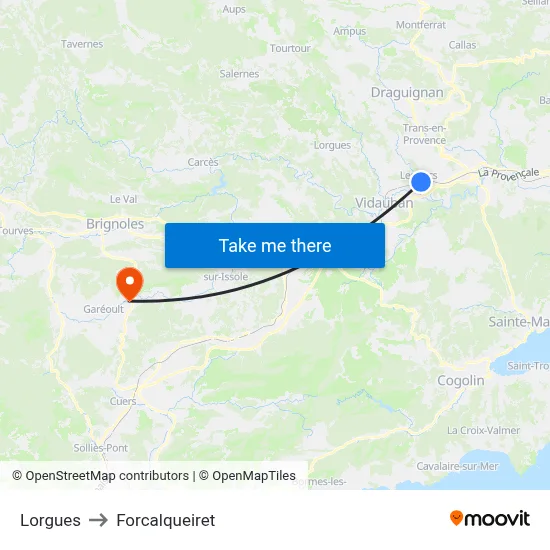 Lorgues to Forcalqueiret map
