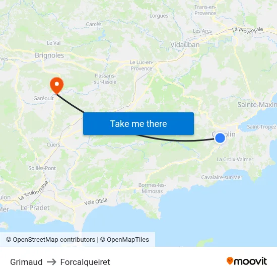 Grimaud to Forcalqueiret map