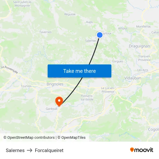 Salernes to Forcalqueiret map