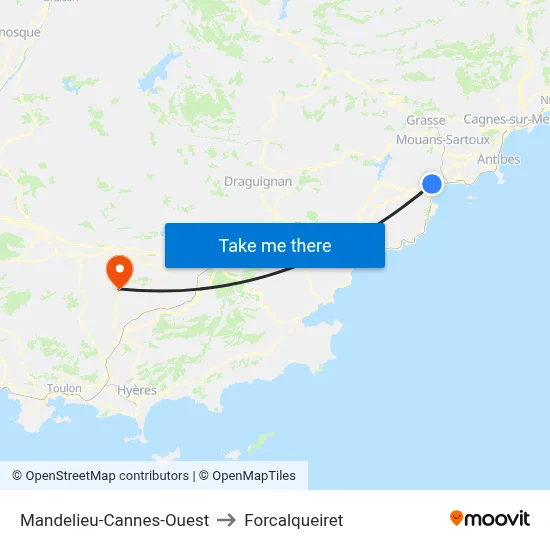 Mandelieu-Cannes-Ouest to Forcalqueiret map