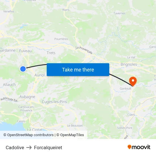 Cadolive to Forcalqueiret map
