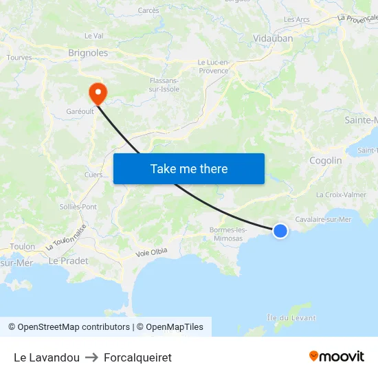 Le Lavandou to Forcalqueiret map