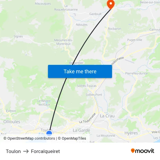 Toulon to Forcalqueiret map