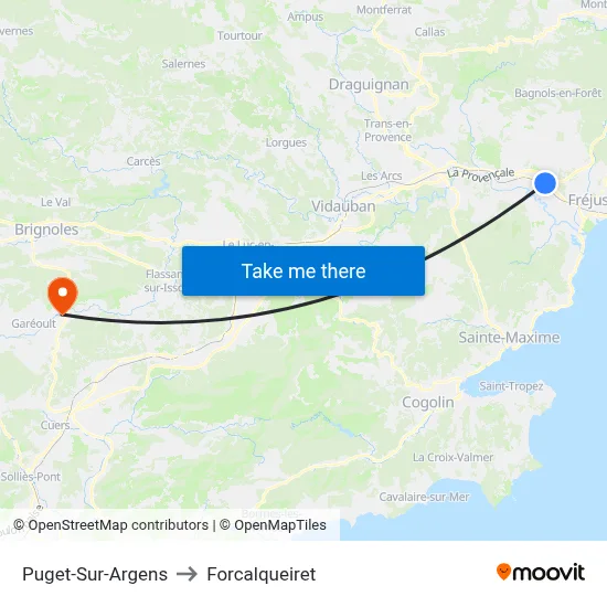 Puget-Sur-Argens to Forcalqueiret map