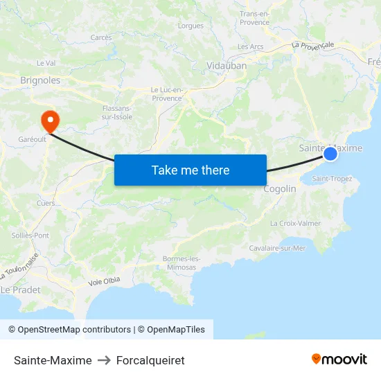 Sainte-Maxime to Forcalqueiret map