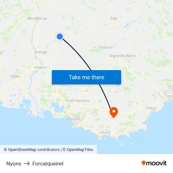 Nyons to Forcalqueiret map