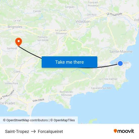 Saint-Tropez to Forcalqueiret map