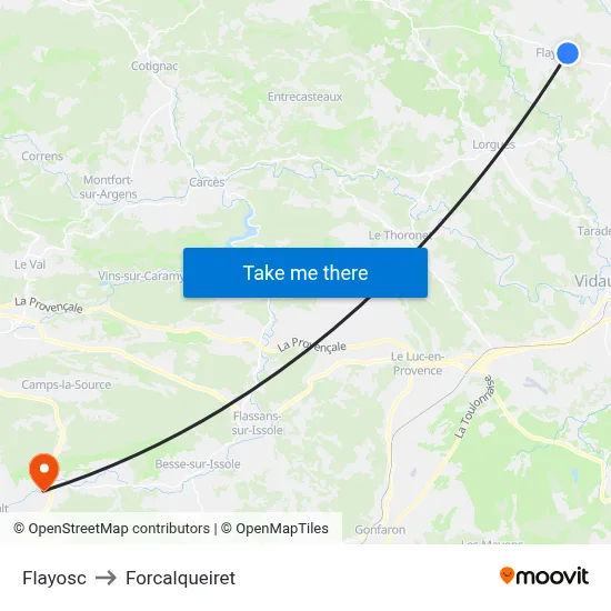 Flayosc to Forcalqueiret map