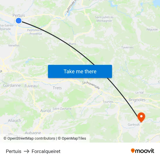 Pertuis to Forcalqueiret map