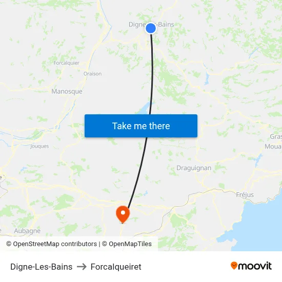 Digne-Les-Bains to Forcalqueiret map